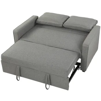 HOMCOM 3 in 1 Canapea Extensibila 2 Locuri cu Spatar Reglabil pe 3 Pozitii, 2 Perne, Material Textil Tip In Gri | Aosom Romania imagine
