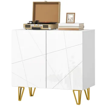 HOMCOM Aparador de Intrare cu 2 Usi si Rafturi Reglabile pentru Bucatarie Sufragerie 80x40x75 cm Alb Lucios | Aosom Romania imagine