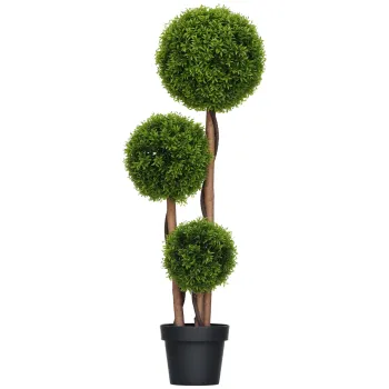 HOMCOM Arbore artificial buxus cu 3 bile frunze de bambus ghiveci inclus interior si exterior inaltime 110 cm verde | Aosom Romania imagine