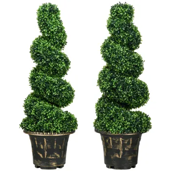 HOMCOM Arbore artificial formati in spirala, set de 2 plante artificiale, cu ghiveci, inaltime 90 cm, Verde | Aosom Romania imagine