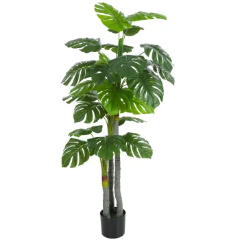 HOMCOM Arbore artificial Monstera H.1,5 m Trunchi si ramuri realiste, finisaj muschi, frunze 'tortue', ghiveci inclus | Aosom Romania imagine