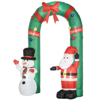 HOMCOM Arc gonflabil cu Mos Craciun si om de zapada, iluminare LED, suflanta integrata, 198 x 80 x 245 cm | Aosom Romania imagine