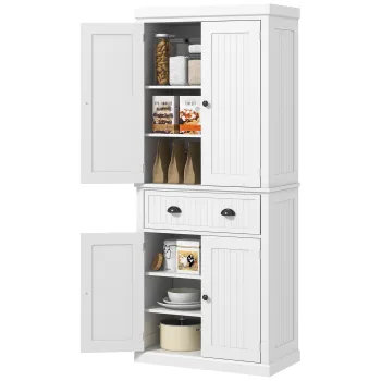 HOMCOM Armoire de cuisine buffet cuisine multi-rangements rafturi reglabile 4 usi si sertar mare 76 x 40 x 183 cm alb | Aosom Romania imagine