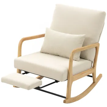HOMCOM Balansoar din Catifea Fina cu Suport Picioare, Spatar Reclinabil, Stil Scandinav, Crem | Aosom Romania imagine