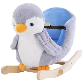 HOMCOM Balansoar Pinguin din Plus cu Melodii si Centura de Siguranta, Balansoar pentru Copii, 60x33x50 cm, Gri | Aosom Romania imagine