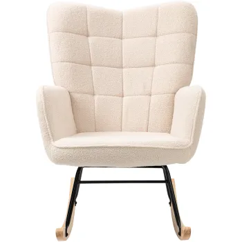 HOMCOM Balansoar Tapitat cu Cotiere, Fotoliu din Lemn si Otel pentru Living si Dormitor, 71x92x101 cm, Bej imagine