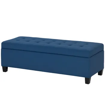 HOMCOM Banc de depozitare 94,5L banca pentru capul patului din material textil cu aspect de in si picioare din lemn, 125 x 49 x 41,5 cm, albastru | Aosom Romania imagine