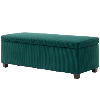 HOMCOM Banc de depozitare capat de pat din catifea cotelata cu capac, pentru salon, camera, intrare, 112 x 42 x 40 cm, verde | Aosom Romania imagine
