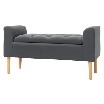 HOMCOM Banc de depozitare capitonat cu brate, pentru dormitor, hol, sufragerie, suport 130 kg, 116 x 44 x 58, gri inchis | Aosom Romania imagine
