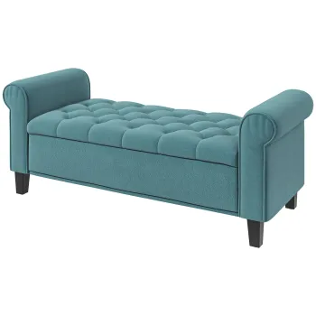 HOMCOM Banc de depozitare pentru capatul patului cu brate, material textil catifelat si captusit, 126 x 48,5 x 57 cm, verde | Aosom Romania imagine