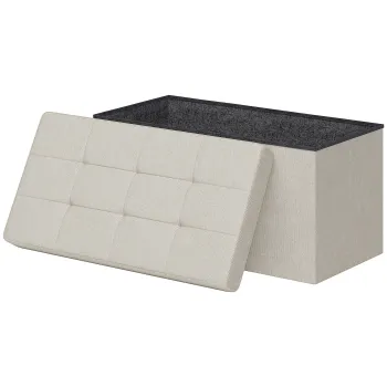 HOMCOM Banc de depozitare pouf de depozitare pliabil bout de lit repose-pieds cu capac capitonat 76L x 38l x 38H cm crem | Aosom Romania imagine
