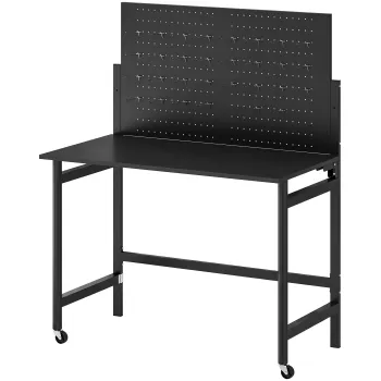 HOMCOM Banc de lucru pliabil portabil cu panou perforat, Blat gros din lemn, Structura din otel, Negru | Aosom Romania imagine