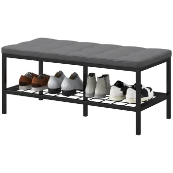 HOMCOM Banc de pantofi cu perna rembursata si raft de depozitare, banc de intrare pentru hol, camera, 90x41x40 cm, gri | Aosom Romania imagine