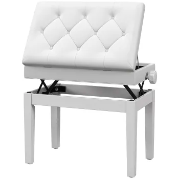 HOMCOM Banc de pian, banc de clape reglabil in inaltime din lemn masiv, compartiment de depozitare, 55 x 33 x 48-58 cm alb | Aosom Romania imagine