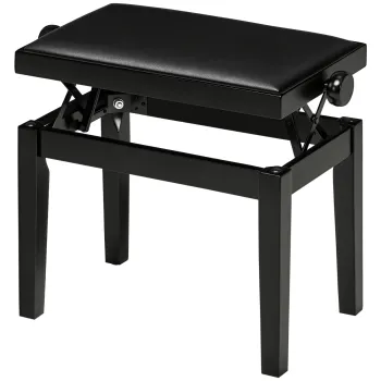 HOMCOM Banc de pian, scaun de pian, reglabil in inaltime, elegant si lucios, piele ecologica + lemn cauciuc, negru, 63 x 33 x 56 cm | Aosom Romania imagine