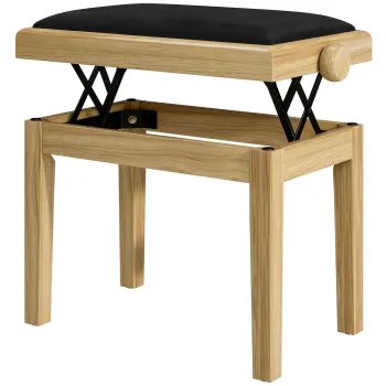 HOMCOM Banc de pian, Taburet reglabil pe inaltime 45-56 cm, Banc pentru claviatura, Sezut tapitat din catifea, Lemn natural | Aosom Romania imagine
