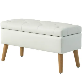 HOMCOM Banc de rangement coffre de rangement tissu effet velours pieds en bois charge max. 120 kg 80 x 35 x 40 cm, crem | Aosom Romania imagine