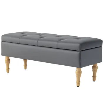 HOMCOM Banc depozitare 2 in 1 banc in catifea cu capac cu balama captusit si picioare din lemn, gri inchis | Aosom Romania imagine