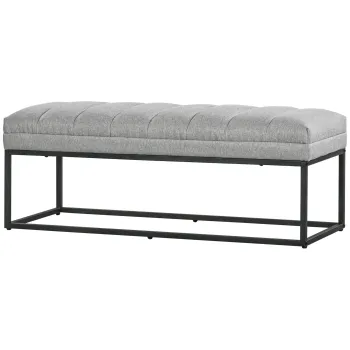 HOMCOM Banc design modern, scaun captusit in material aspect lin gri si structura din metal negru, suport 200 kg, 120x44x45,5cm | Aosom Romania imagine