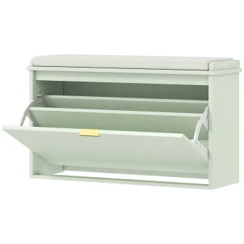 HOMCOM Banc pentru incaltaminte cu pernuta sezut captusita si sertar rabatabil pentru hol, camera, 80 x 26 x 47,5 cm, verde | Aosom Romania imagine