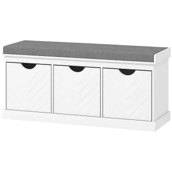 HOMCOM Banc pentru incaltaminte pentru intrare, banc de depozitare cu 3 sertare detasabile si perna captusita din material cu aspect de in, alb | Aosom Romania imagine