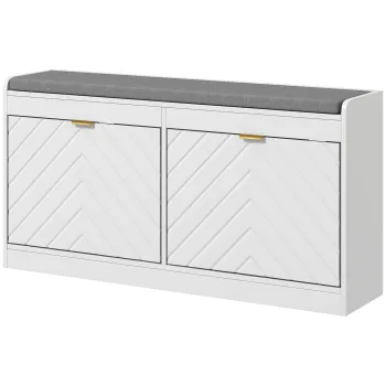HOMCOM Banc pentru pantofi, banc de depozitare, sezut captusit, sertar rabatabil, usa cu model 106 x 24 x 52,5 cm, alb | Aosom Romania imagine