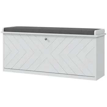HOMCOM Banc pentru pantofi cu sertar rabatabil, perna pentru asezare si raft reglabil, 100 x 26 x 44,5 cm, alb | Aosom Romania imagine