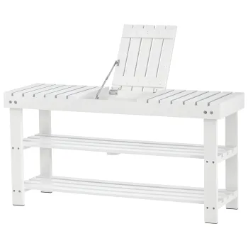 HOMCOM Banc pentru pantofi din lemn cu 3 niveluri cu rafturi de depozitare si compartiment ascuns, 90 x 29 x 45 cm, alb | Aosom Romania imagine