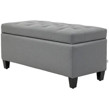 HOMCOM Banca, Banca cu perne si spatiu de depozitare, poliester asemanator cu inul, lemn de cauciuc, 100 x 40 x 44 cm, Gri deschis | Aosom Romania imagine