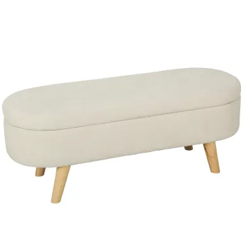 HOMCOM Banca, Bancheta, Capat de Pat, Spatiu de Depozitare 2 in 1 din Tesatura cu Picioare din Lemn, 110l x 40P x 43H cm, Crem | Aosom Romania imagine
