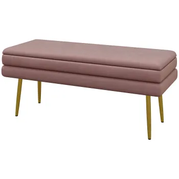 HOMCOM Banca capitonata cu spatiu de depozitare, Otel, 100 x 37,5 x 42 cm, Roz | Aosom Romania imagine
