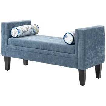 HOMCOM Banca Capitonata pentru Dormitor cu Brate, 2 Perne Cilindrice si Picioare din Lemn, 115,5x45x56 cm, Gri | Aosom Romania imagine