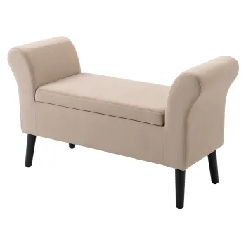 HOMCOM Banca Captusita cu Depozitare, Banca de Depozitare cu Brate, Inaltime 46 cm a Sezutului, Catifea, 111,5 x 41 x 65 cm, Bej | Aosom Romania imagine