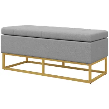 HOMCOM Banca cu depozitare 2 in 1, scaun capitonat si picioare din otel 110 x 44 x 48 cm gri si aurit | Aosom Romania imagine