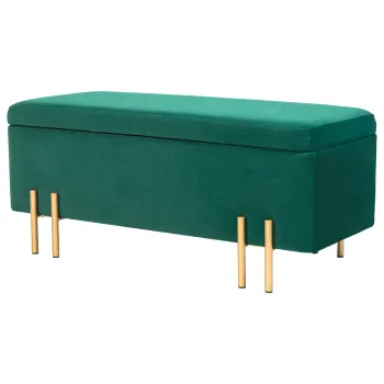 HOMCOM Banca cu depozitare, bancheta tapitata cu spatiu de depozitare, metal, lemn de cauciuc, spuma, 100 x 40 x 42 cm, Verde | Aosom Romania imagine