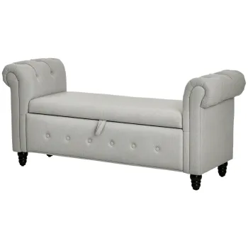 HOMCOM Banca cu depozitare, canapea cu doua functii in material textil aspect lin cu picioare de lemn 146,5 x 49 x 72 cm gri | Aosom Romania imagine