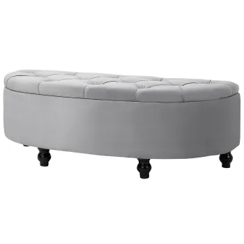 HOMCOM Banca cu Depozitare la Piciorul Patului, Tapitata in Catifea, 120x46x42 cm, Gri | Aosom Romania imagine