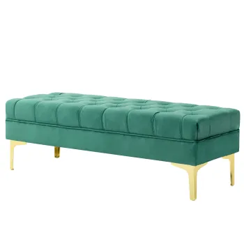 HOMCOM Banca cu Husa Capitonata din Catifea cu Picioare Metalice pentru Hol, Coridor si Living, 118x45x42 cm, Verde | Aosom Romania imagine