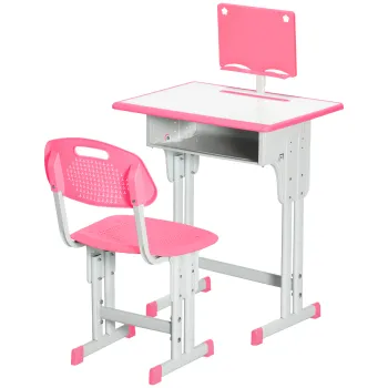 HOMCOM Banca cu Scaun pentru Copii 6-12 ani cu Inaltime Reglabila, Suport pentru Carti si Raft, 60x45x90-102 cm, Roz | Aosom Romania imagine