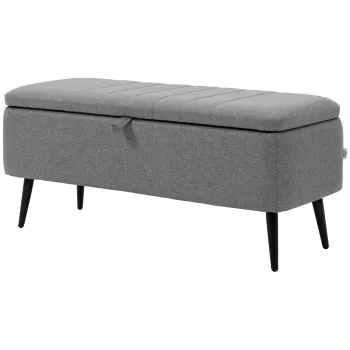 HOMCOM Banca cu spatiu de depozitare, banca tapitata cu aspect de in, cutie de depozitare cu picioare din otel 102 x 40 x 44 cm, Gri | Aosom Romania imagine