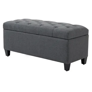 HOMCOM banca cu spatiu de depozitare bancheta tapitata cu aspect de in, banca cu picioare din lemn, banca-lada pentru living dormitor hol 100 x 40 x 44 cm Gri inchis | Aosom Romania imagine