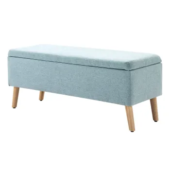 HOMCOM banca cu spatiu de depozitare, bancheta tapitata cu aspect de in, lada-banca cu picioare din lemn, banca-lada pentru living dormitor hol 110 x 39 x 45 cm, verde deschis | Aosom Romania imagine