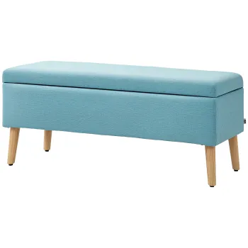 HOMCOM Banca cu spatiu de depozitare, pana la 220 kg, aspect din in, 110x39x45cm, Albastru | Aosom Romania imagine