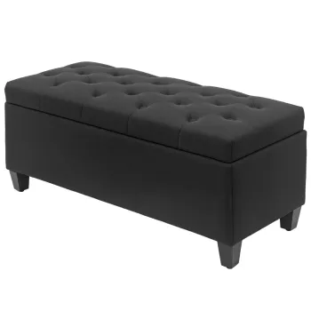 HOMCOM Banca cu spatiu de depozitare, Truhenbank, poliester asemanator cu inul, lemn de cauciuc, Negru, 100 x 40 x 44 cm | Aosom Romania imagine