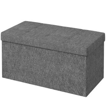 HOMCOM Banca Cutie de Depozitare Pliabila de 84L, Banca de Pat cu Capac si Invelis Textil, 76x38x38 cm, Gri Inchis | Aosom Romania imagine