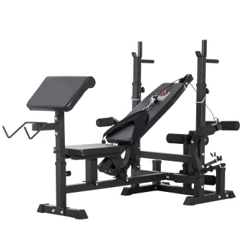 HOMCOM Banca de Antrenament cu Suport pentru Haltera, 210x110x103-123 cm, Negru | Aosom Romania imagine