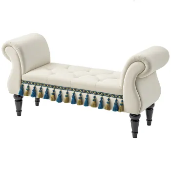 HOMCOM Banca de Asteptare, Sitzbank, Design Vintage, pana la 150 kg, 117x40x58 cm, Bej | Aosom Romania imagine