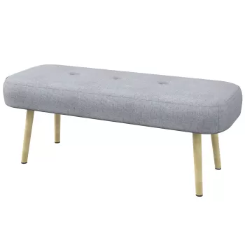 HOMCOM Banca de Capat de Pat, Banca Tapitata cu Butoni cu Picioare din Otel, Banca Tapitata cu Aspect Textil pentru Dormitor, Camera de Zi, Hol, Gri imagine
