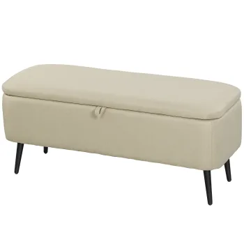 HOMCOM Banca de Depozitare cu Capac Rabatabil si Picioare din Otel pentru Dormitor Sufragerie Intrare 101x38,5x44,5 cm Bej | Aosom Romania imagine
