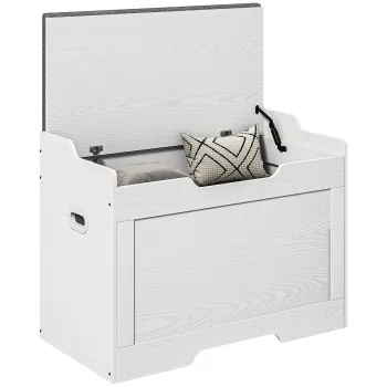 HOMCOM Banca de Depozitare cu Perna din Material Textil, Banca Multifunctionala cu Balama de Siguranta, 75x40x56 cm, Alb | Aosom Romania imagine